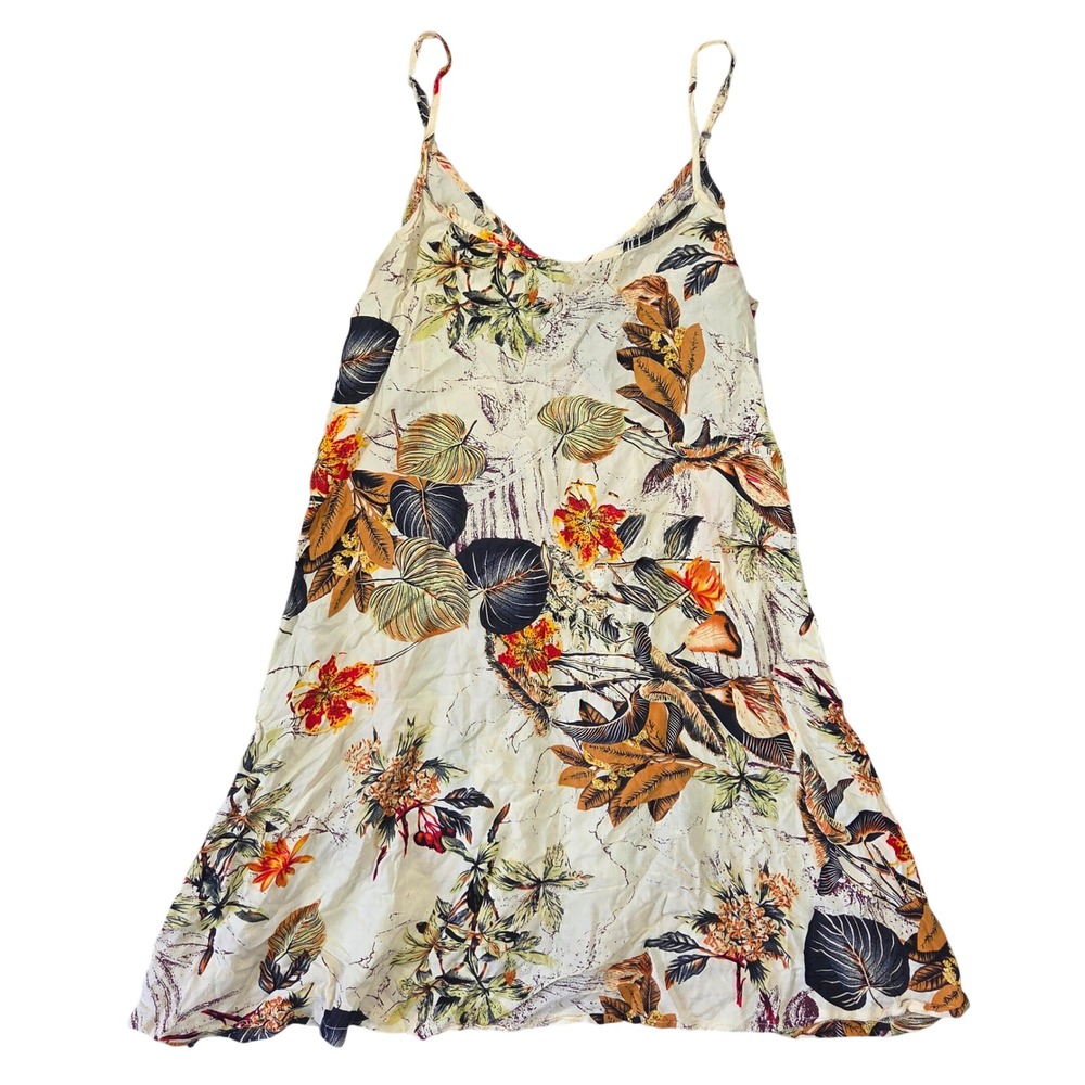 MSBASIC Womens Tropical Floral Rayon Slip Dress Cream Orange M Beach Tropical